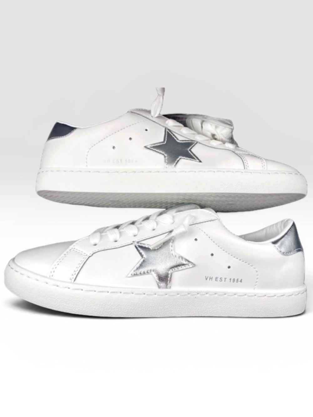 VINTAGE HAVANA Star Carla Fashion Sneakers Silver Foil Star White 8 New